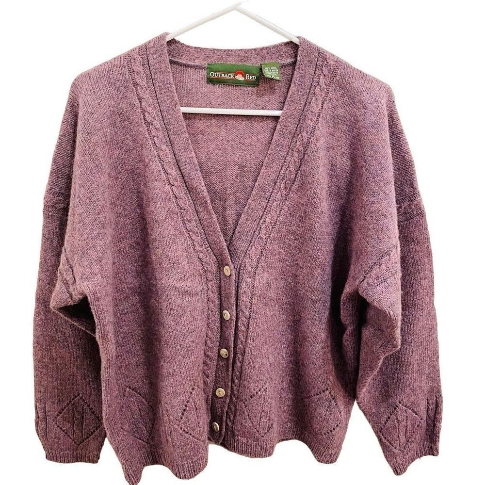 Outback Red Cardigan Womens L Marled Dark Lavender Grandpa VNeck Button Closure